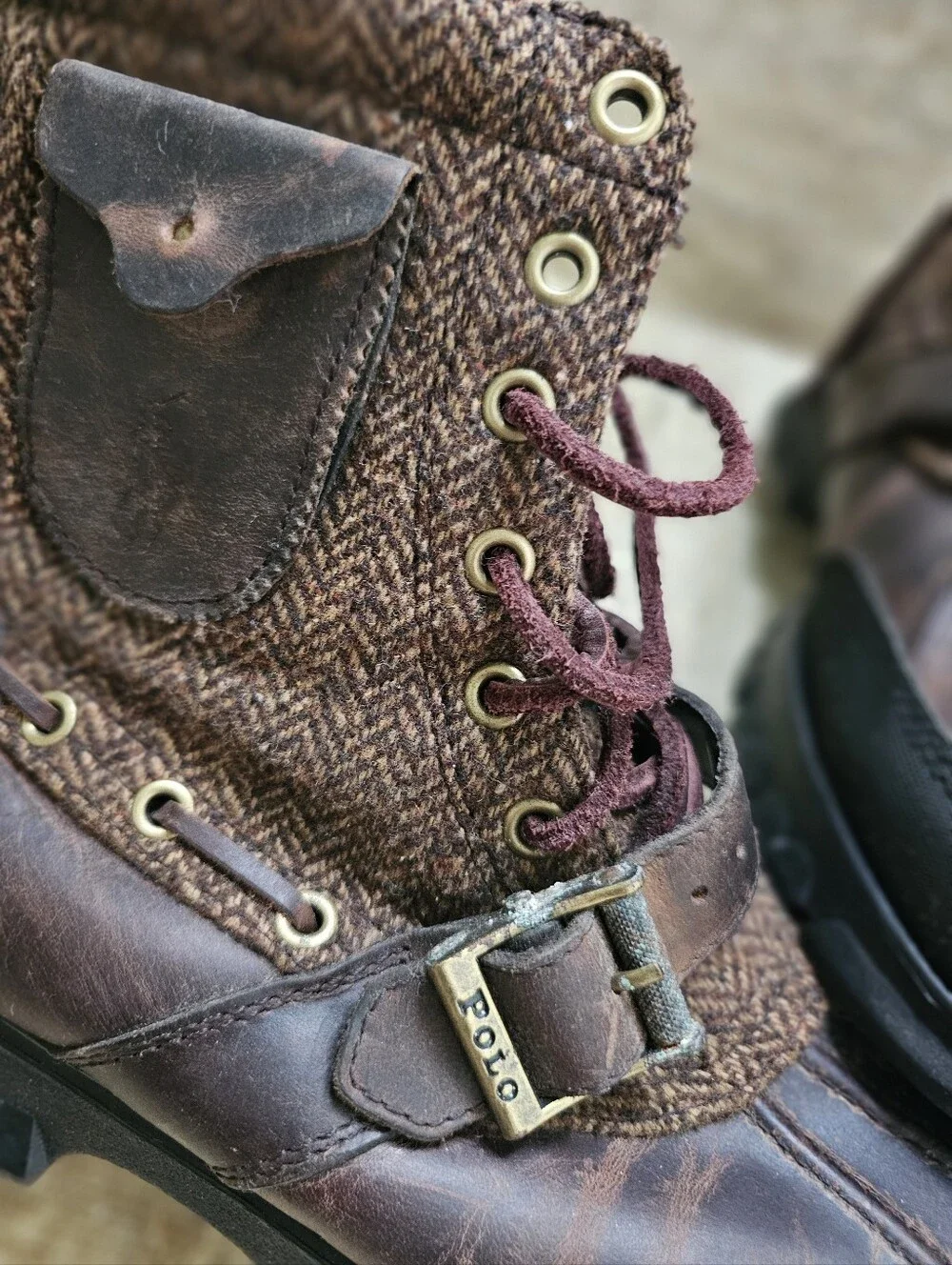 Polo by Ralph Lauren Brown Leather & Tweed Men's Lace-Up Boots